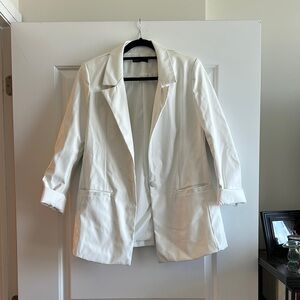 Women's White Faux Leather Blazer